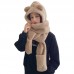 Conjunto De Gorro De Oso De Doble Capa,Bufanda Y Guantes De Felpa Engrosados Unisex, 4 colores: beige, cafe, gris, blanco SHG81