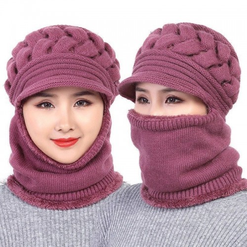 Gorro grueso tejido tipo pasamontañas para mujer en invierno FZ228