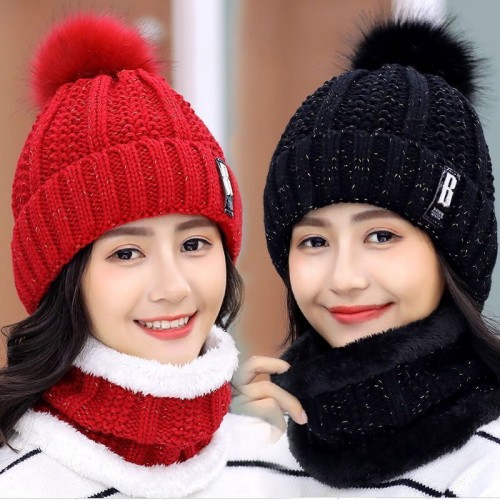 Conjunto de gorro aprueba de viento para mujer con pompon en el gorro FZ237