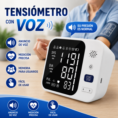 Tensiómetro digital automático con voz y pantalla amplia. Ideal para medir presión arterial en casa. Venta por mayoreo Tensiómetro digital automático con voz y pantalla amplia. Ideal para medir presión arterial en casa. Venta por mayoreo