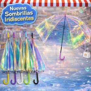Sombrilla Transparente Iridiscente Tornasol por Mayoreo H-001