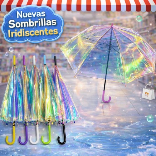 Sombrilla Transparente Iridiscente Tornasol por Mayoreo H-001 Sombrilla Transparente Iridiscente Tornasol por Mayoreo H-001