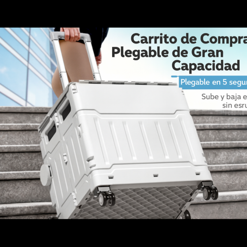 caja de plástico plegable con llantas HC04, carrito organizador con ruedas y asa telescópica, venta por mayoreo HC04