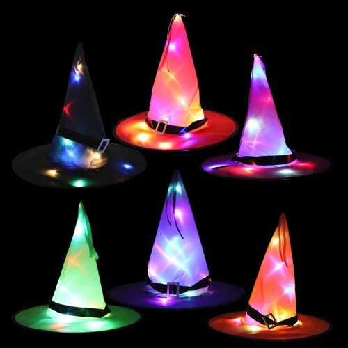 Sombrero de bruja con luz LED gorro para Halloween y fiestas. Venta por mayoreo HM-92