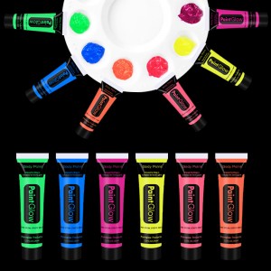 Pintura corporal y facial que brilla en la oscuridad, pintura corporal UV de neón para luz negra, maquillaje facial y corporal fluorescente lavable para maquillaje de Halloween