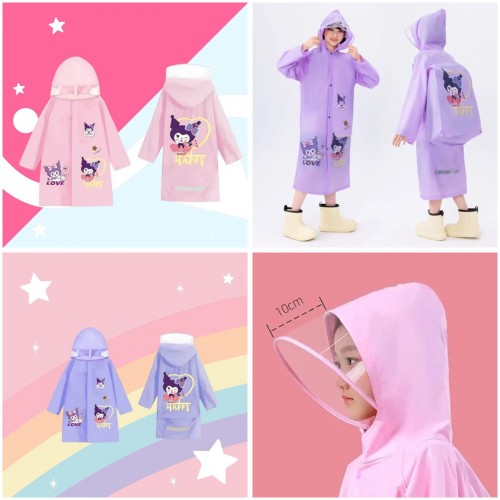 Impermeable para niños con diseños de personajes variados,  con capucha amplia y espacio trasero para la mochila. Ideal para días lluviosos. Venta por mayoreo. HT-1006