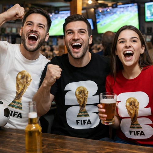 Playera Casual de Algodón Diseño Futbolero Mundial 2026 por Mayoreo HT-1054