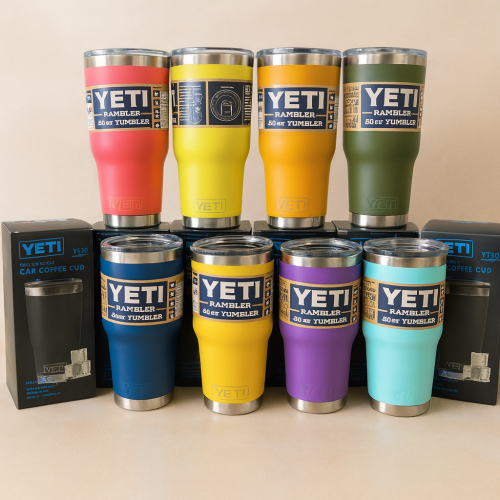 Termo tipo YETI Rambler de 30 oz con tapa, acero inoxidable, doble pared térmica, ideal para café o bebidas frías, colores surtidos, venta por mayoreo HU-2027