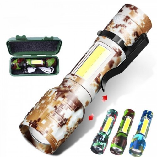 Mini lámpara camuflada LED portátil de metal, ideal para camping o uso diario. Colores surtidos. Venta al por mayor HVH-80803