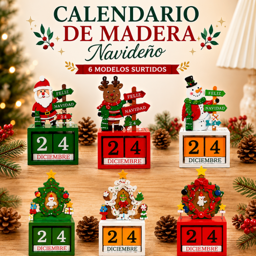Calendario de madera con diseños navideños y bloques de fecha, modelos surtidos, ideal para decorar en Navidad. Venta por mayoreo Calendario de madera con diseños navideños y bloques de fecha, modelos surtidos, ideal para decorar en Navidad. Venta por mayoreo