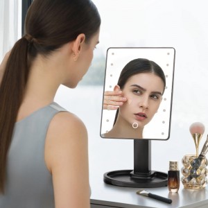 Espejo de maquillaje con luz LED táctil, recargable por USB, ideal para cuidado personal y uso diario. Diseño moderno y portátil. Venta por mayoreo. HZJ-4215