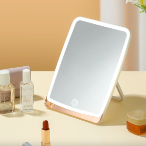 Espejo de maquillaje cuadrado con luz LED espejo de tocador plegable para escritorio al por mayor HZJ36