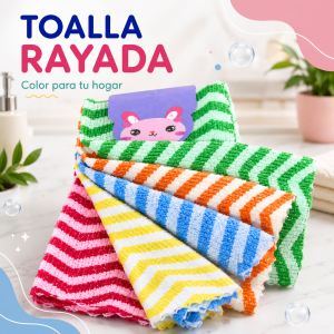 Toalla o trapo rayado 30 x 30 cm colores variados modelo JF-9, ideal para venta en tienda en línea, bazar, hogar y surtido comercial. Venta por mayoreo