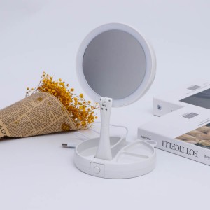 Espejo de tocador con luz LED y base organizadora, portátil y ajustable para maquillaje, venta al por mayor JG988