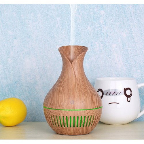 Difusor de aroma ultrasónico tipo florero – LED multicolor – Imitación madera – Mayoreo