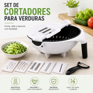 Set de cortadores para verduras con escurridor por mayoreo