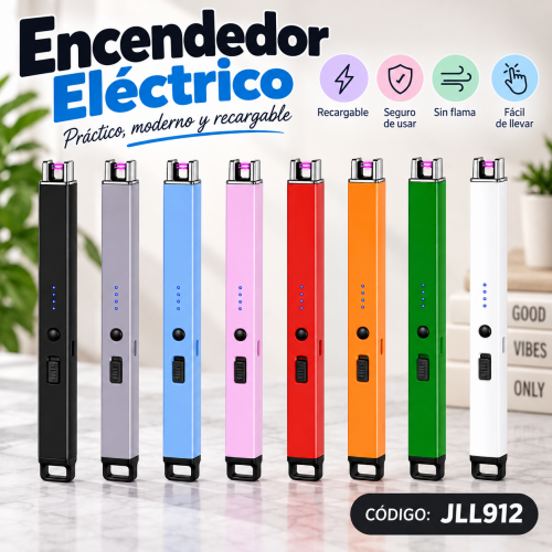 Encendedor eléctrico alargado en varios colores, ideal para uso práctico en el hogar. Venta por mayoreo