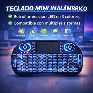 Mini Teclado Inalámbrico con Touchpad Retroiluminado Venta por Mayoreo JPL-0701