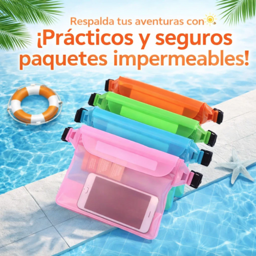 Funda impermeable para celular ideal para actividades exteriores y protección contra agua, disponible en colores surtidos. Venta por mayoreo JSL-7303