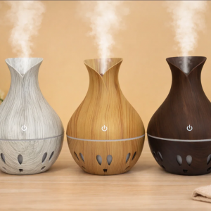 Humidificador ultrasónico aromatizador tipo jarrón con luz LED efecto madera para hogar oficina y dormitorio JSQ-1810 Venta al por mayor