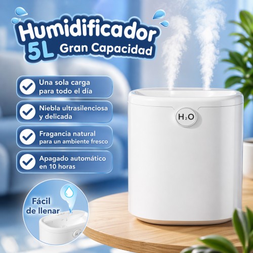 Humidificador ultrasónico 5L con atomización nano y doble salida de vapor – Blanco marfil. Por Mayoreo JSQ451 Humidificador ultrasónico 5L con atomización nano y doble salida de vapor – Blanco marfil. Por Mayoreo JSQ451