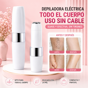 Depiladora eléctrica compacta para eliminar vello corporal de forma práctica y sencilla. Ideal para uso personal. Venta por mayoreo