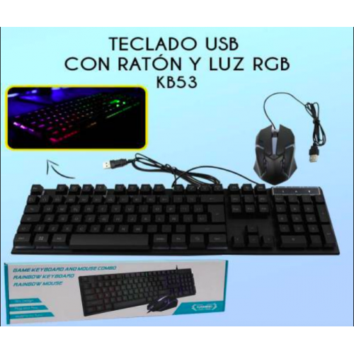 Teclado usb para computadora con luz RGB y mouse