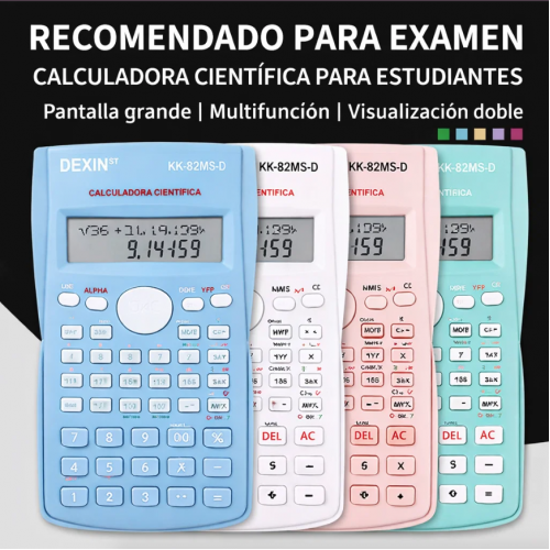 Calculadora científica ideal para estudiantes de secundaria, preparatoria y universidad. Cuenta con múltiples funciones matemáticas, pantalla LCD, teclas grandes y diseño ligero. Perfecta para uso escolar, académico y venta al por mayor. KK-82MS-D-C