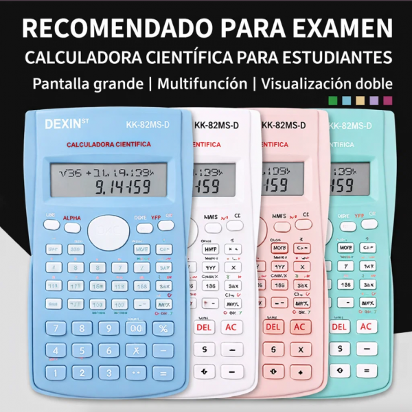 Calculadora científica ideal para estudiantes de secundaria, preparatoria y universidad. Cuenta con múltiples funciones matemáticas, pantalla LCD, teclas grandes y diseño ligero. Perfecta para uso escolar, académico y venta al por mayor. KK-82MS-D-C