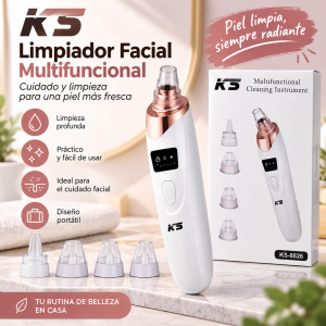 Limpiador facial multifuncional con distintas boquillas, ideal para rutina de cuidado facial. Venta por mayoreo