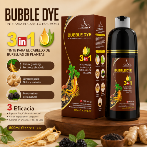 Tinte para cabello en espuma Bubble Dye 3 en 1 de 500 ml, color cáfe ideal para coloración capilar de aplicación práctica. Venta por mayoreo.