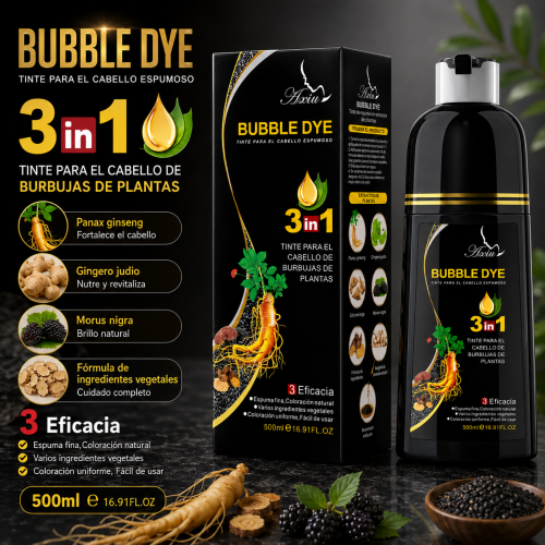 Tinte para cabello en espuma Bubble Dye 3 en 1 de 500 ml, color NEGRO ideal para coloración capilar de aplicación práctica. Venta por mayoreo.