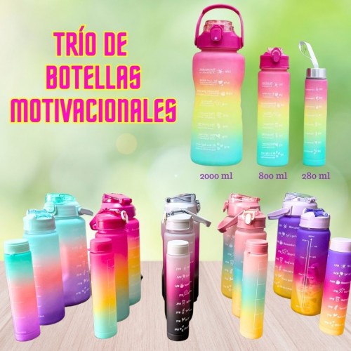 Trío de botellas de agua motivacionales 2000 ml+800 ml+280 ml