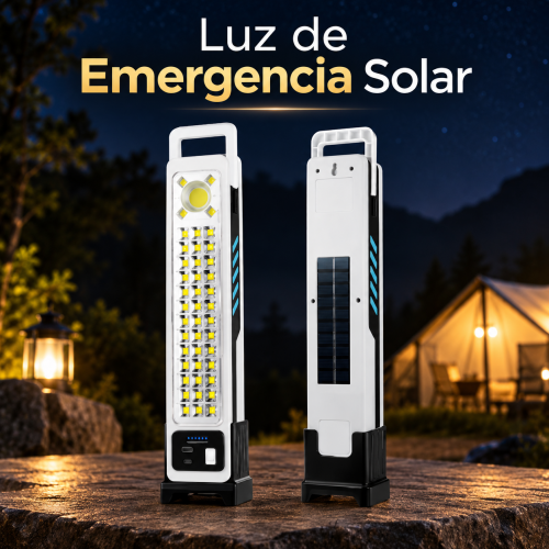 Luz de emergencia solar, recargable por USB con capacidad de 2400 mAh, ideal para iluminación portátil. Venta por mayoreo