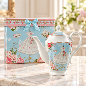 Tetera Decorativa de 1350 ml con Diseño Floral y Caja de Regalo. Por Mayoreo