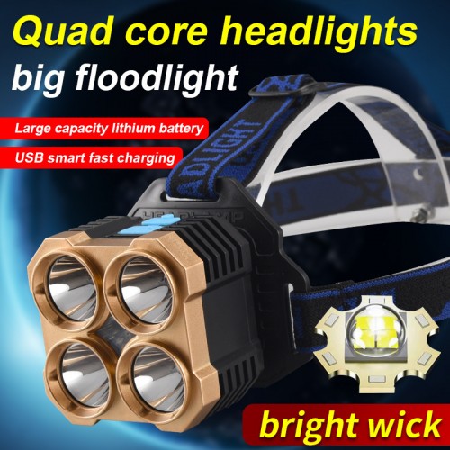 Linterna frontal de minero recargable USB de 4LED multiluz de emergencia LED-1406