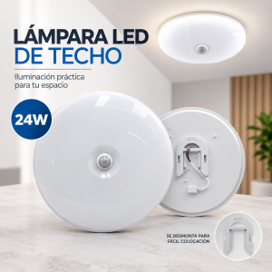 Lámpara LED de techo de 24 watts con sensor de movimiento, ideal para iluminación automática en interiores. Venta por mayoreo