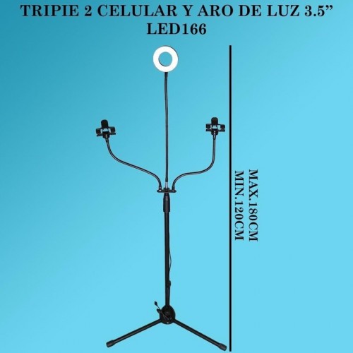 Tripie para 2 celulares y un aro de luz 3.5" de 120-180cm LED166