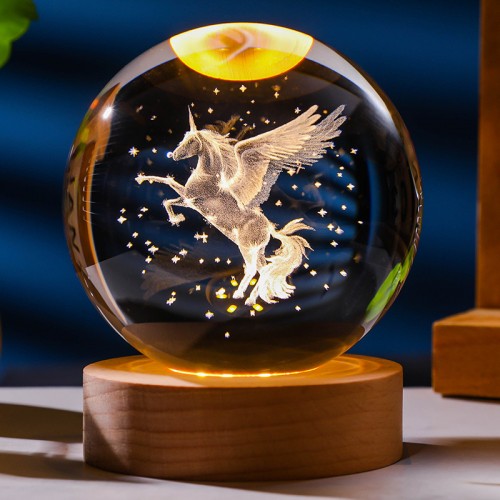 Esfera de cristal con luz de mesa 3D (Diametro 6 cm, USB) de unicornio LED851