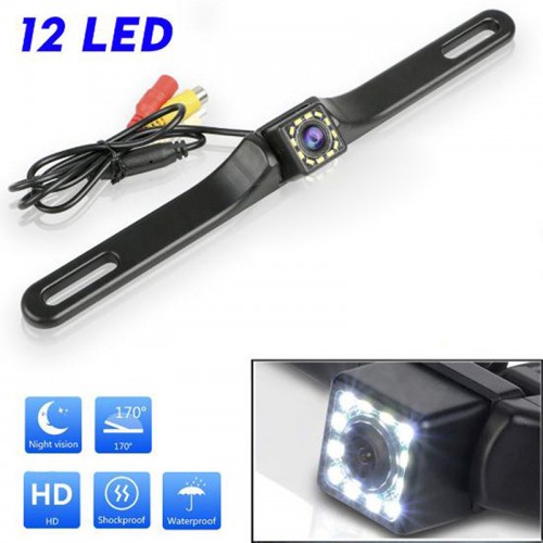 Cámara de visión trasera para coche, soporte para matrícula, 12 luces resistente al agua, visión nocturna de alta definición, soporte para coche de marcha atrás, visión nocturna HD LED861