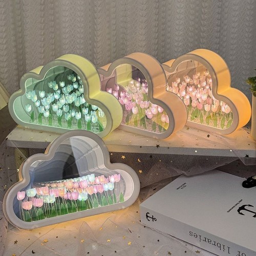 Lámpara nube infinita con efecto espejo 3D y luces LED de colores, ideal para decorar. Venta por mayoreoLJ-0116