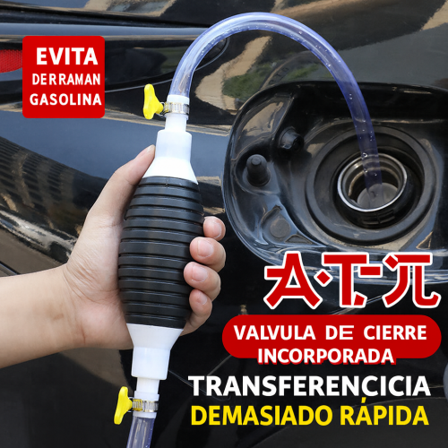 Dispositivo manual absorbedor de gasolina con bomba de succión y manguera antirretorno, ideal para trasvase rápido y seguro de líquidos. Venta por mayoreo LJ-0179
