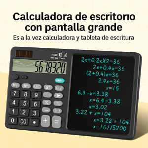 Calculadora contable LJ-0230 multifuncional con pantalla LCD de alta visibilidad y pizarra de escritura integrada para tomar notas rápidas. Ideal para oficinas, escuelas y uso personal.