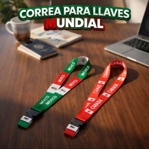 Correa Porta Llaves Tricolor Mundial Ajustable Tipo Lanyard por Mayoreo LJ-0420
