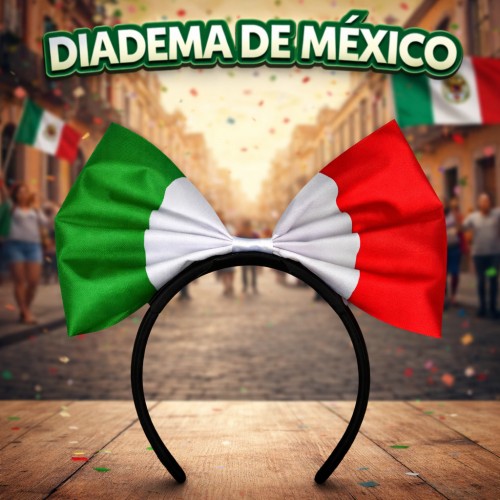Diadema Tricolor Bandera de México con Moño Festivo por Mayoreo LJ-0423 Diadema Tricolor Bandera de México con Moño Festivo por Mayoreo LJ-0423