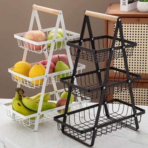 Frutero metálico de 3 niveles estilo escalera con canastas desmontables venta por mayoreo LJ-6018