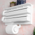 Organizador multifuncional de cocina 3 en 1, incluye portarrollos para papel de cocina, dispensador de papel aluminio y film plástico. Venta por mayoreo LJ-6233