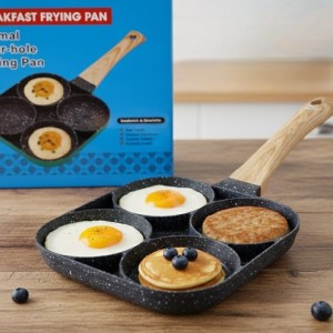 Sartén con 4 compartimentos para cocinar huevos, pancakes y desayunos al mismo tiempo. Diseño práctico y fácil de limpiar. Venta por mayoreo LJ-6957.