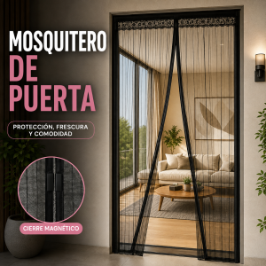 Mosquitero de puerta con cierre magnético central, ideal para entradas del hogar. Colores variados. Venta por mayoreo