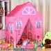 Casita infantil tipo carpa plegable, diseño de casa rosa con ventanas y puerta enrollable, fácil de armar, venta por mayoreo LJ-8828